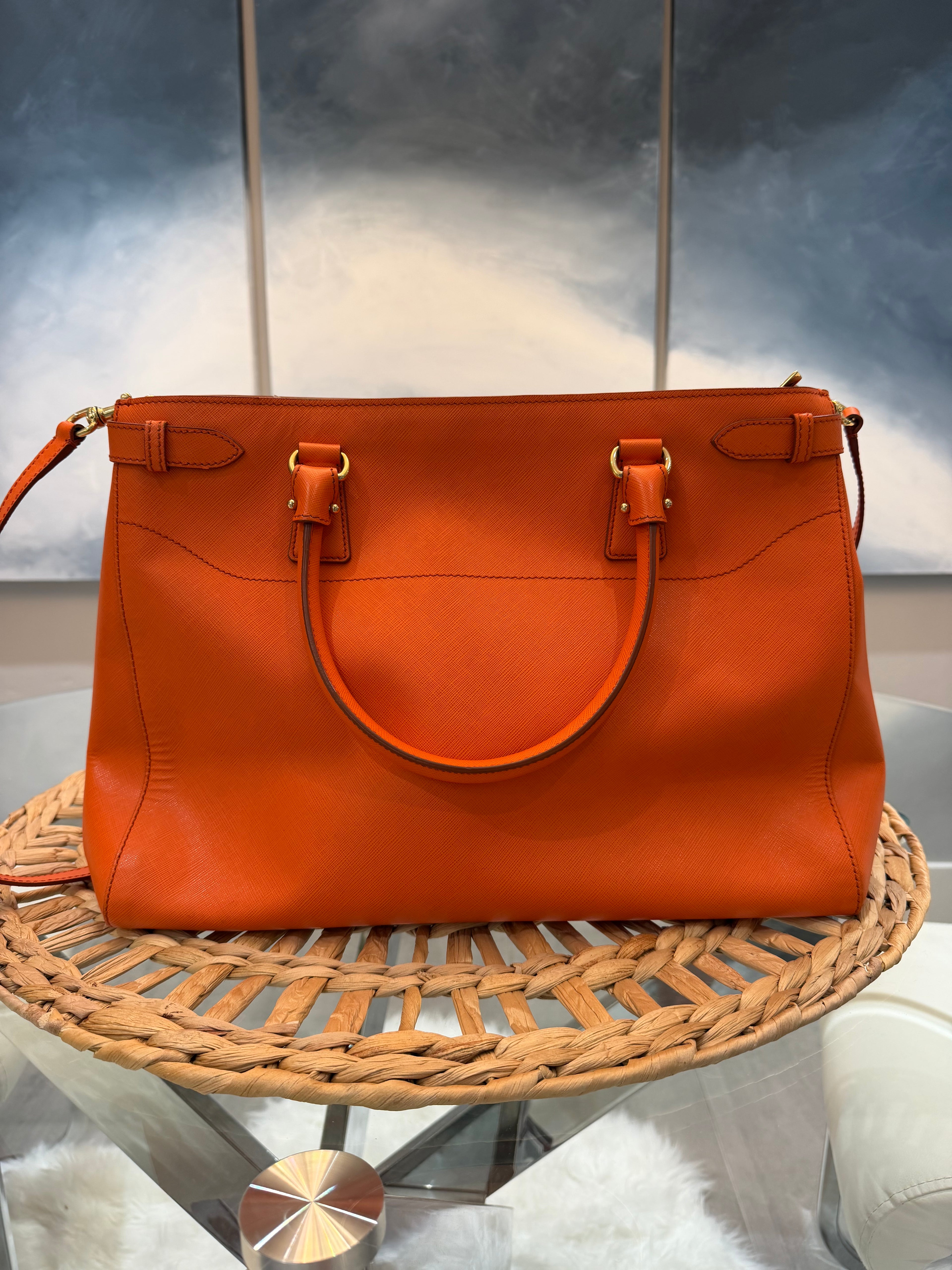 Ferragamo Orange Saffiano Two-way Tote