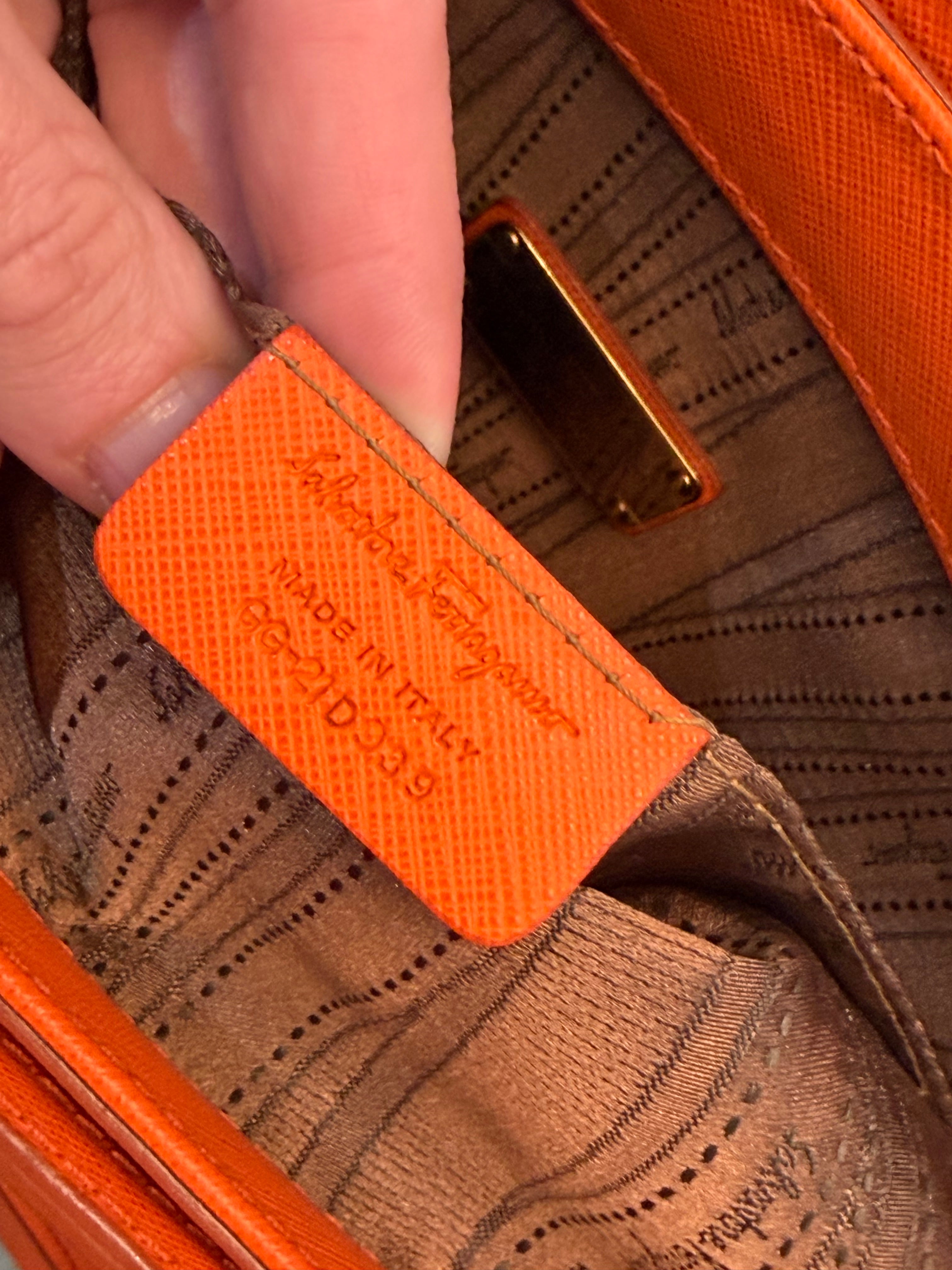 Ferragamo Orange Saffiano Two-way Tote