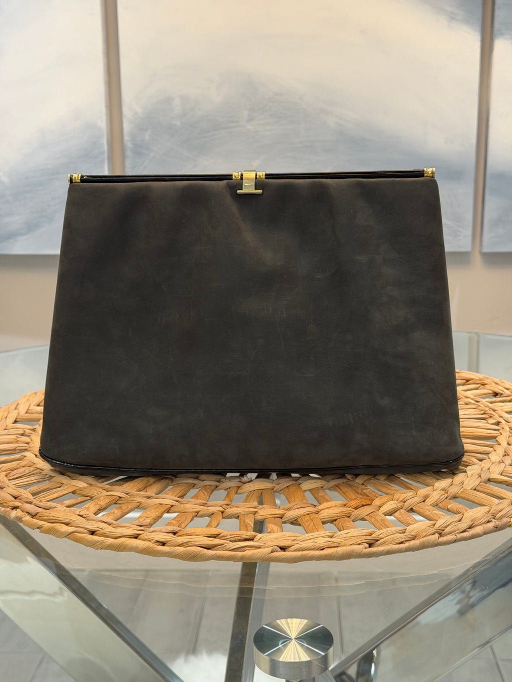 Mark Cross Vintage Frame Clutch – Black Leather with Gold-Tone Hardware