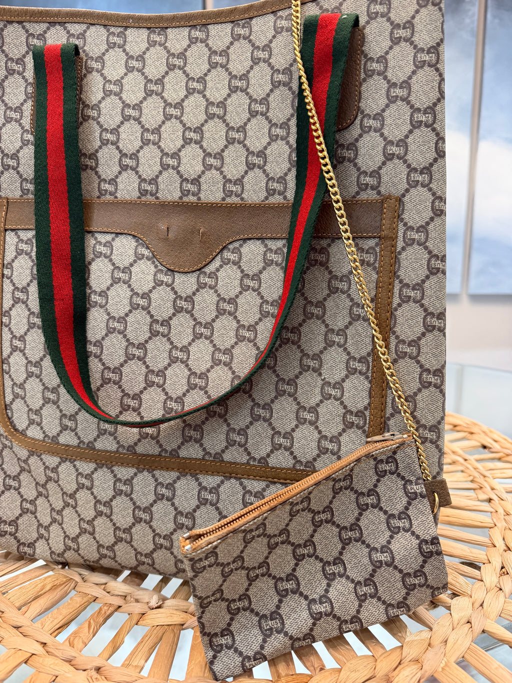 Gucci Plus Vintage Monogram Tote Bag with Matching Pouch